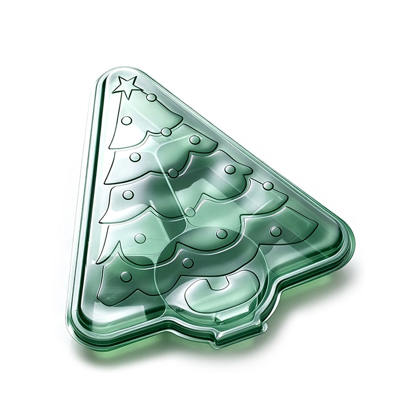 Christmas Tree Shaped Plastic Food Tray with Lid and Compartments (Red & Green)