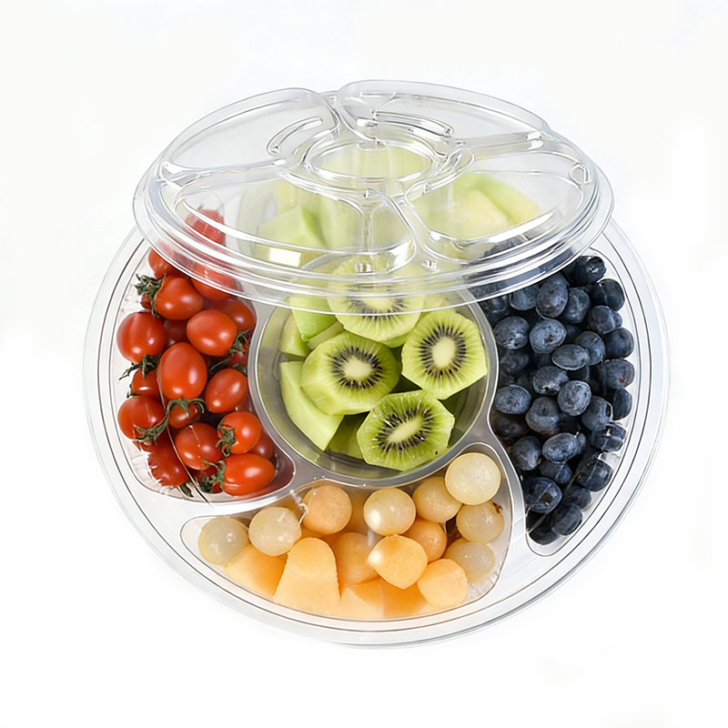 Custom 5 Compartment Round Blister Fruit Tray with Lid