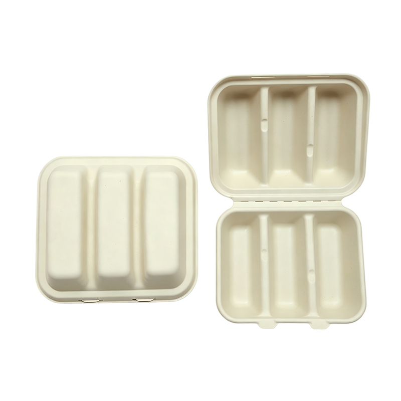 Wholesale 3 Compartment Bagasse Burger Clamshell