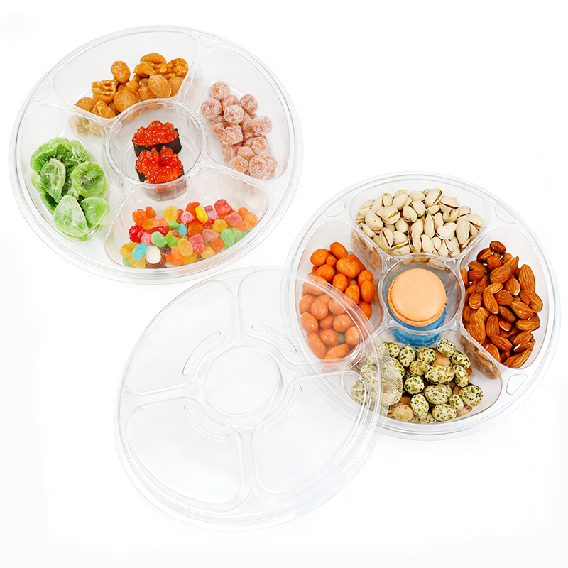 Custom 5 Compartment Round Blister Fruit Tray with Lid