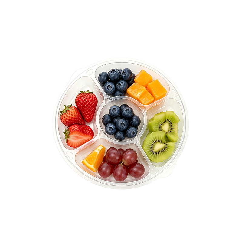 Custom Round 5 Compartment PET Tray with Lid
