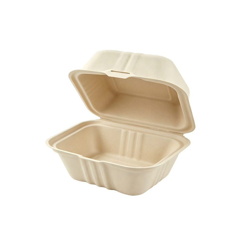 6x6 Clamshell Bagasse Hamburger Box 