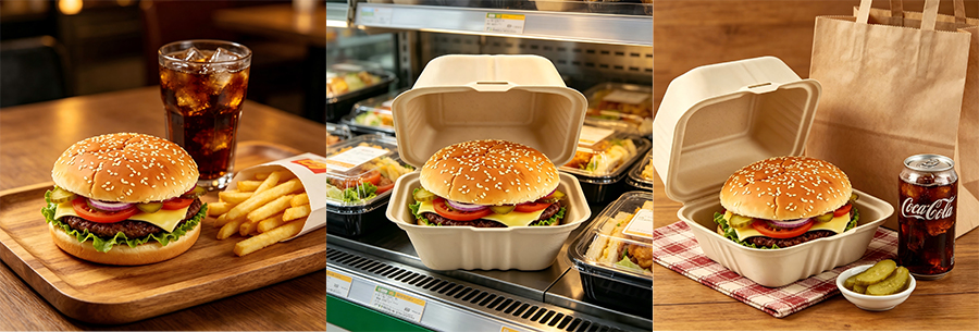 6x6 Bagasse Hamburger Clamshell Box