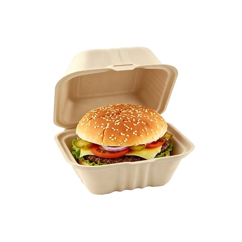 6x6 Clamshell Bagasse Hamburger Box 