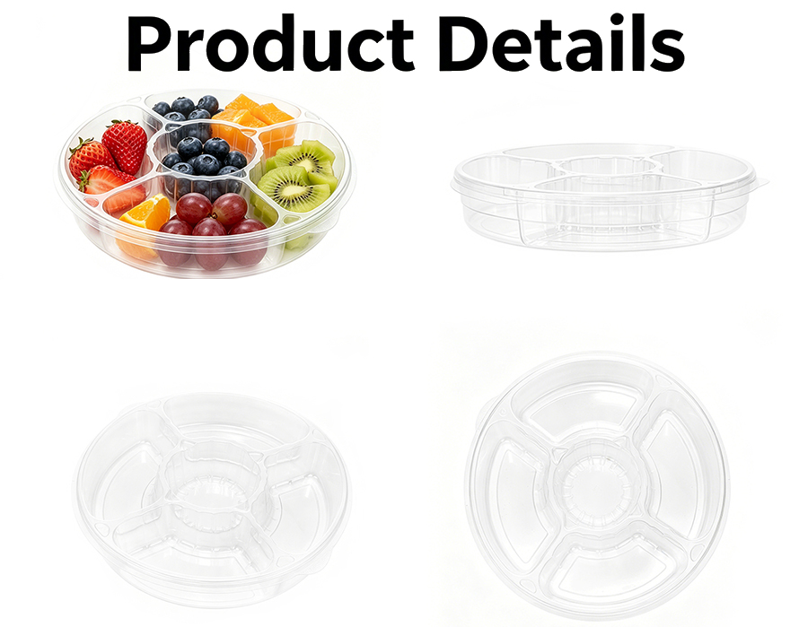 Custom Round 5 Compartment PET Tray with Lid
