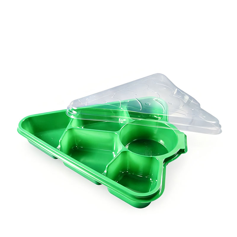 Christmas Tree Shaped Plastic Food Tray with Lid and Compartments (Red & Green)