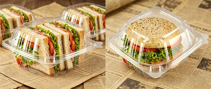 Clear Plastic Hamburger Clamshell with Hinged Lid