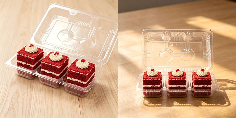 Custom 3 Grid Cake Clamshell Containers