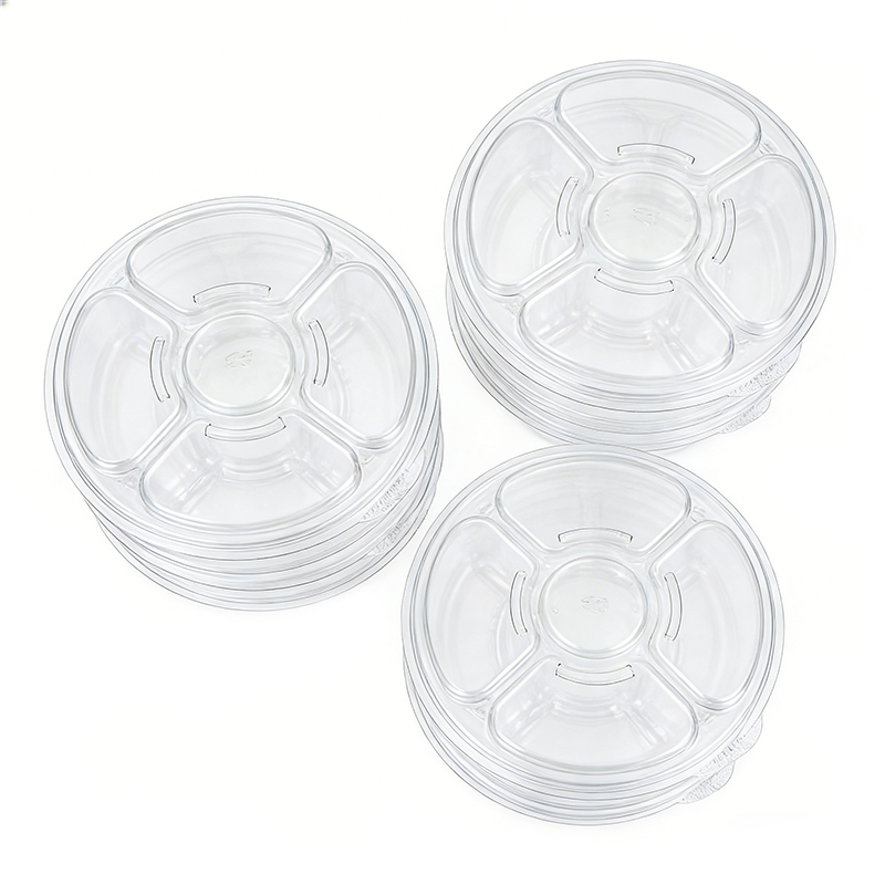 Custom 5 Compartment Round Blister Fruit Tray with Lid