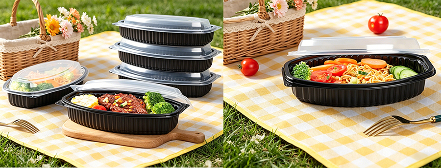 Black Plastic Deli Trays with Clear Lids