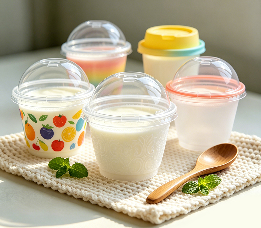 The plastic packaging for yogurt